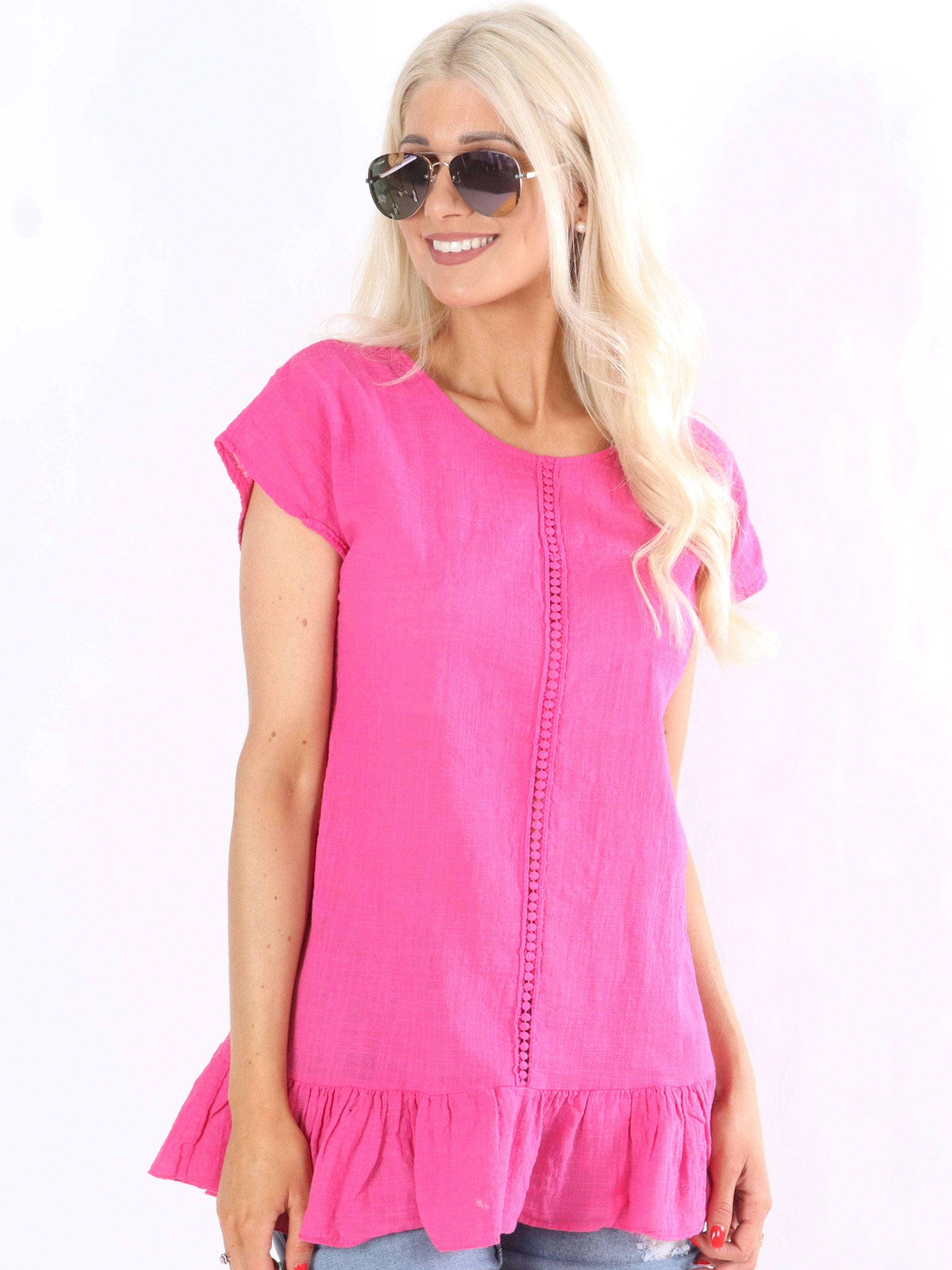 Roberta - Tunica i linne-liknande tyg med volangkant